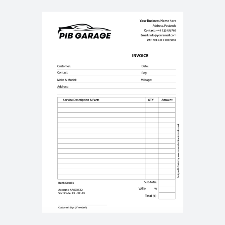 A4 Personalised Invoice Books